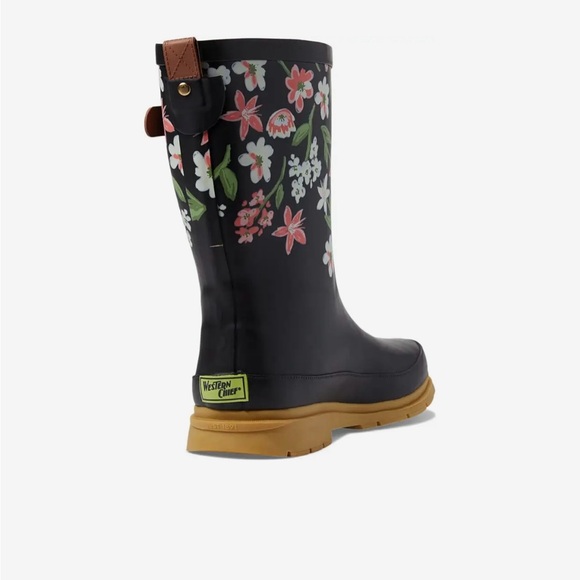 Western Chief Women's Heritage Mid Rain Boots Black brushed petals - Picture 6 of 8